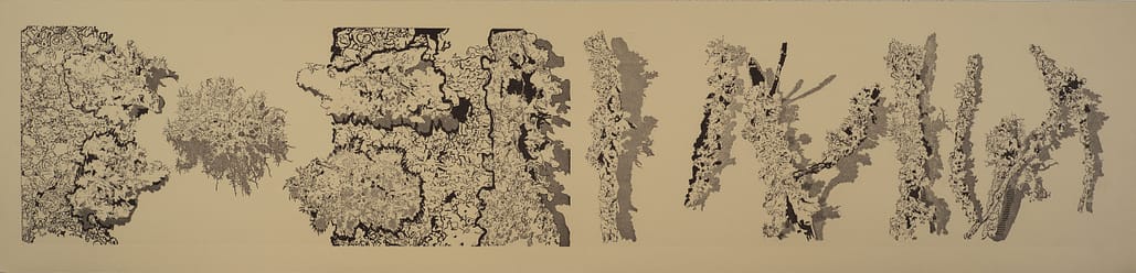 A series of drawings showing the process of peeling paint.