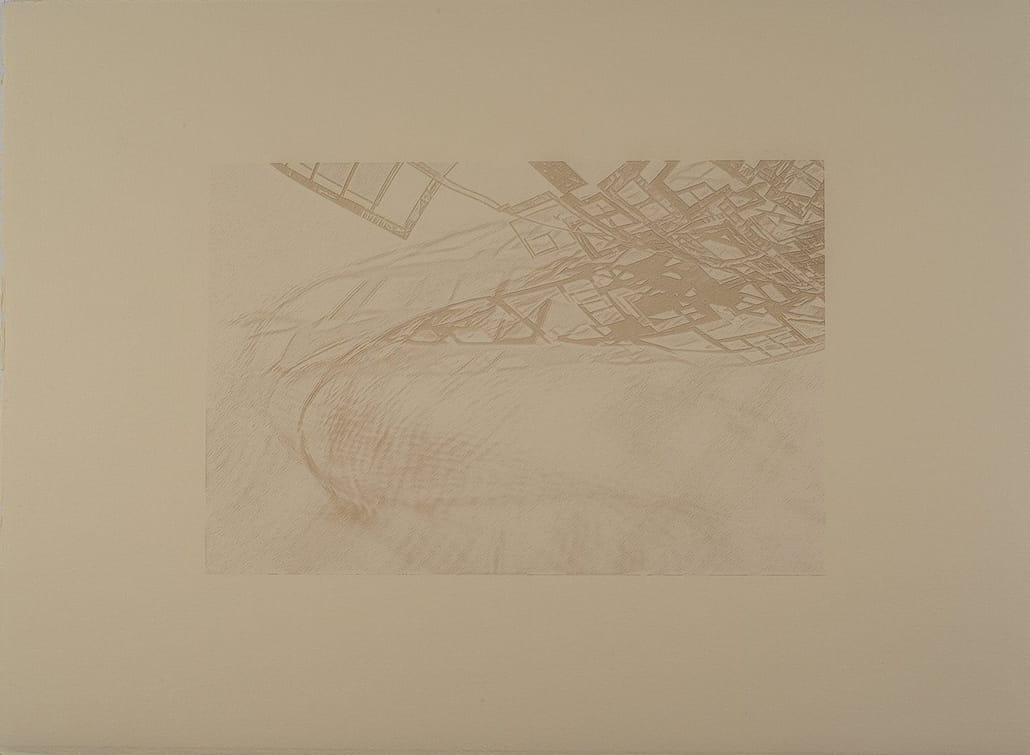 Urban Shadows 40 A picture of the back side of a white sheet.