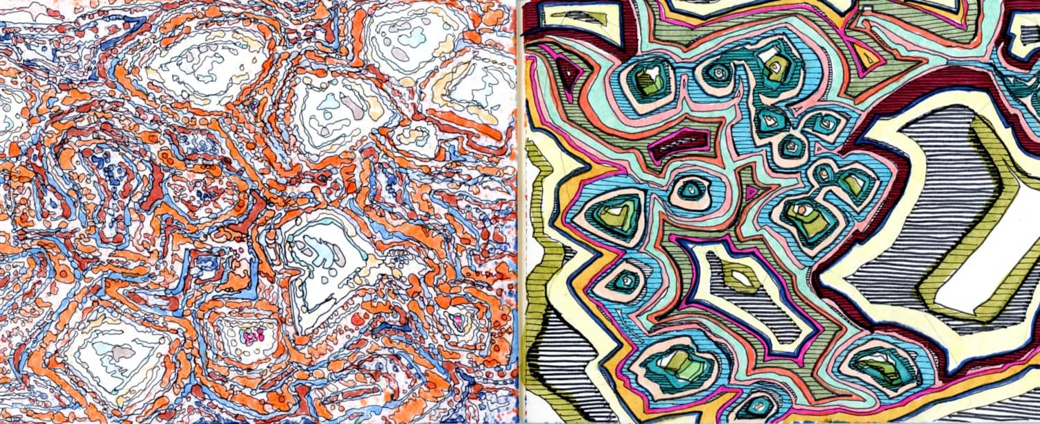Two different pictures of a colorful abstract pattern.