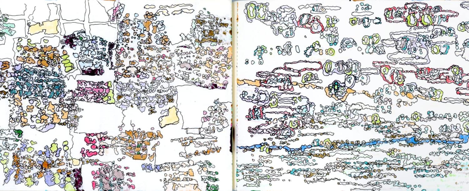 A book with many different drawings of various places.