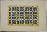 A painting of a blue and yellow checkered pattern.