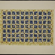 A painting of a blue and yellow checkered pattern.