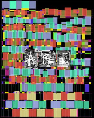 A colorful mosaic of various colored squares and letters.