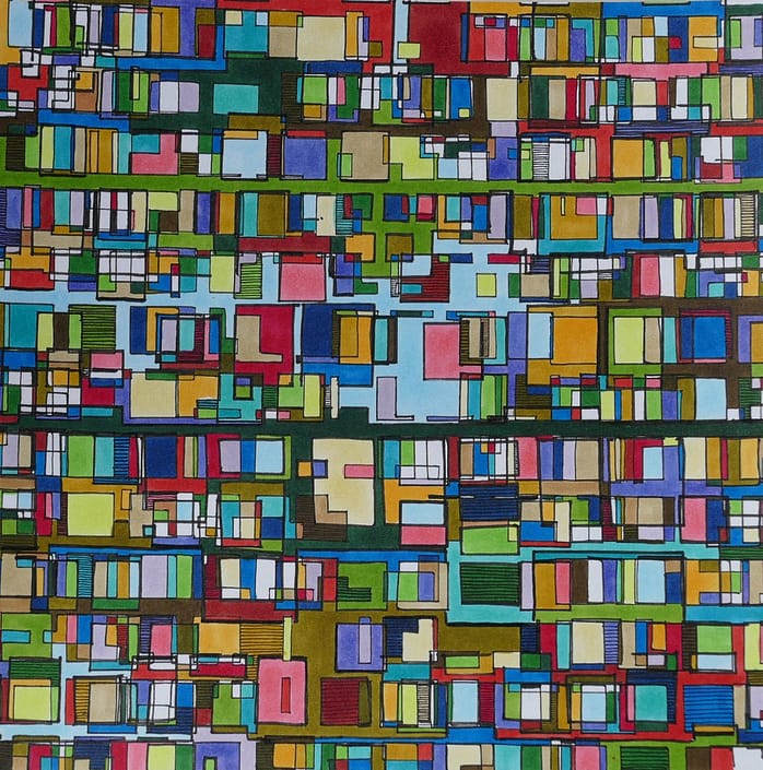 Urbanized Unfolded 3 A blurry image of many different colored squares.