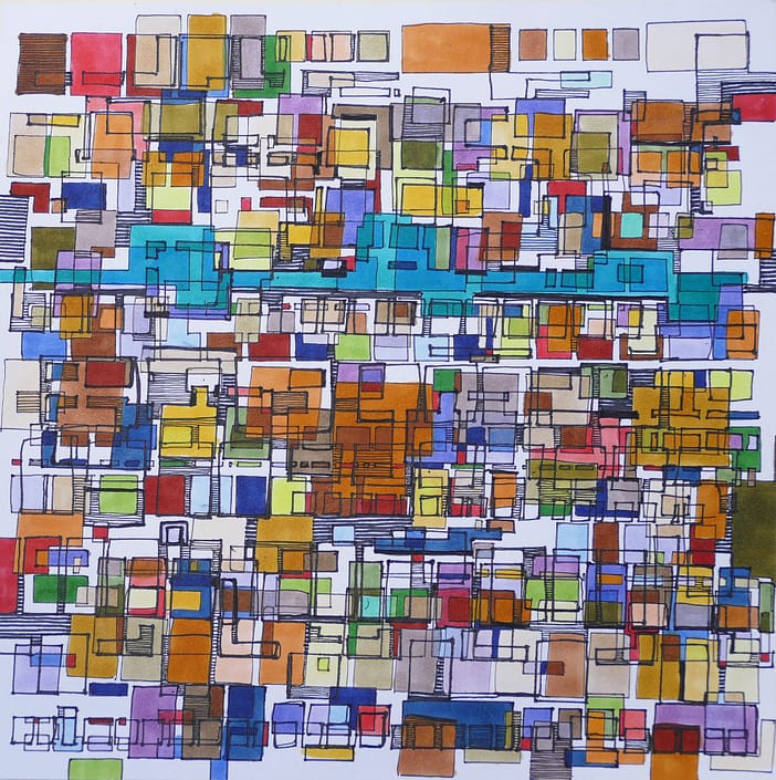 Urbanized Unfolded 1 A large painting of many different colors and shapes