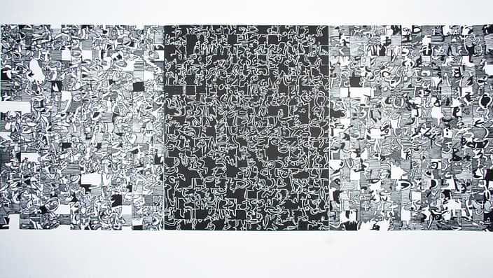 Word-Map-Triptych-1 A black and white picture of a mosaic