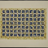 A painting of a blue and yellow checkered pattern.
